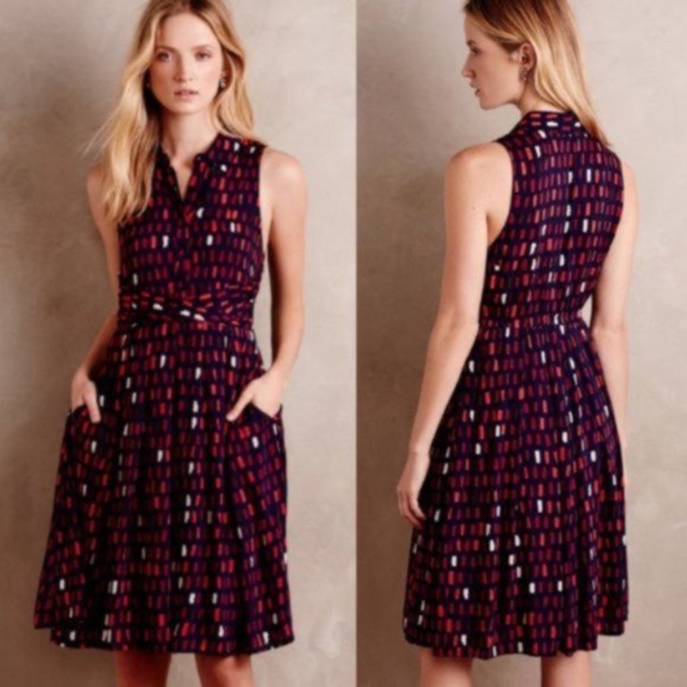 Anthro Tylho Shirtdress Full Skirt Pockets Navy XS - Picture 2 of 11